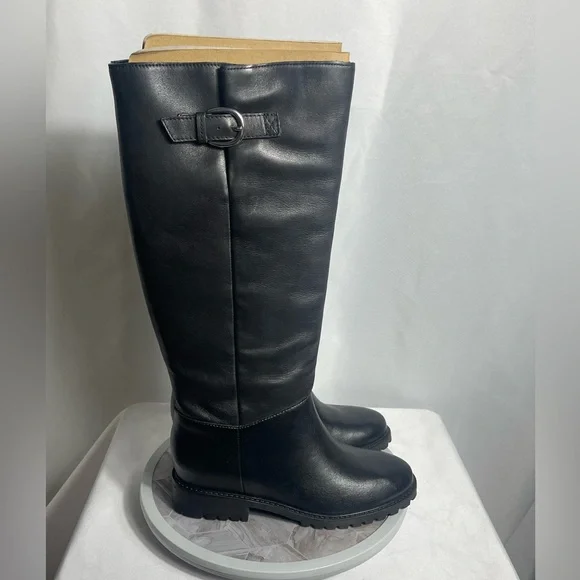 Steve Madden Leary Black Leather Tall Lug Sole Boots Size 9M - Picture 2 of 12